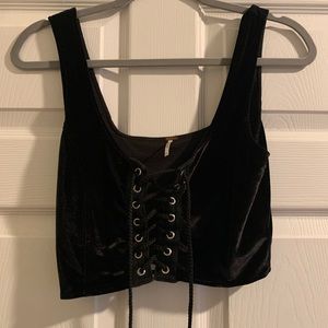 Velvet lace up crop top